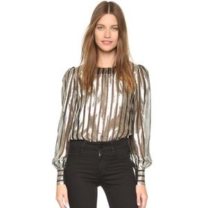 Jill Stuart - NWT Black & Gold Lame Esmee Long Sleeve Blouse, Size 6